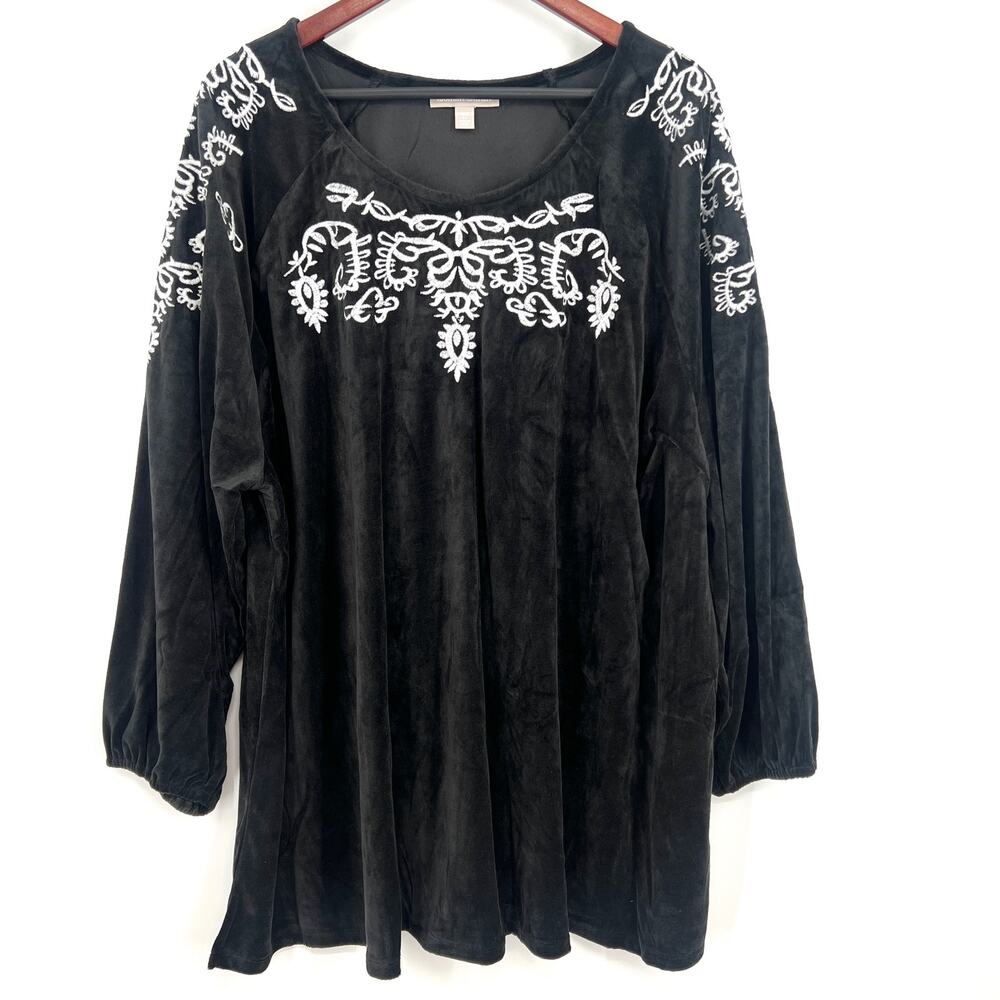 🆕 Woman Within Plus Size 3X 30/32 Black Soft Blouse Shirt Top Winter